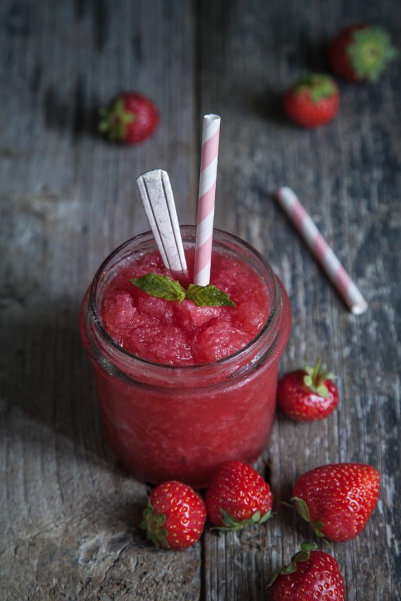 homemade granita strawberries and elderflower